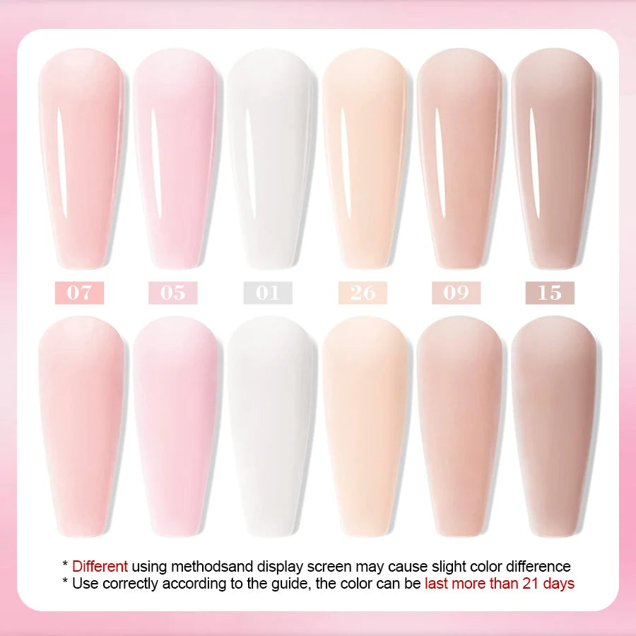 QAZIXU 8ml Rubber Base Gel Nail Polish Set 6 Colors Jelly Pink Natural Color Semi Permanent Soak Off UV LED Nail Art DIY