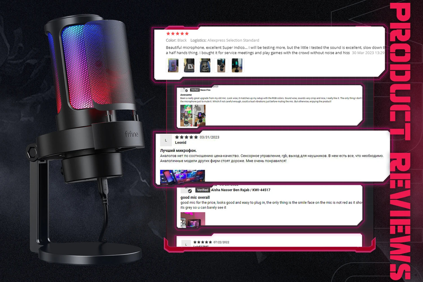 FIFINFIFINE USB Gaming Microfono Para PC Mac PS4 PS5, RGB Condensador Micrófono Per Streaming,Podcasts, Con Control RGB A8