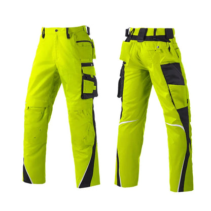 Men's Work Pants with Multi Pockets Two Tone Construction Pants with Reflective Stripes Cargo Pants Zipper Front Work Wear Pants