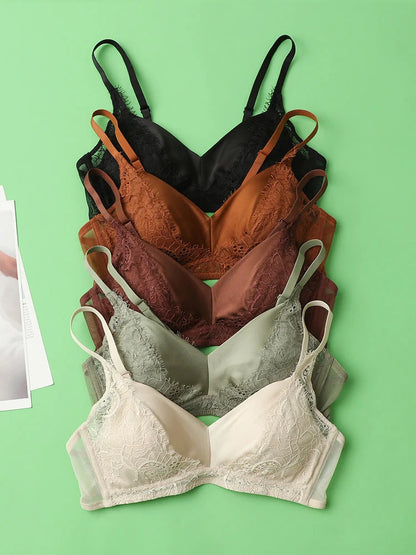 SuyaDream,Women Silk Bras, 93%Silk 7%Spandex, Wire Free, Lace Padded Bra, 2025 New Cozy Intimates, Black, White