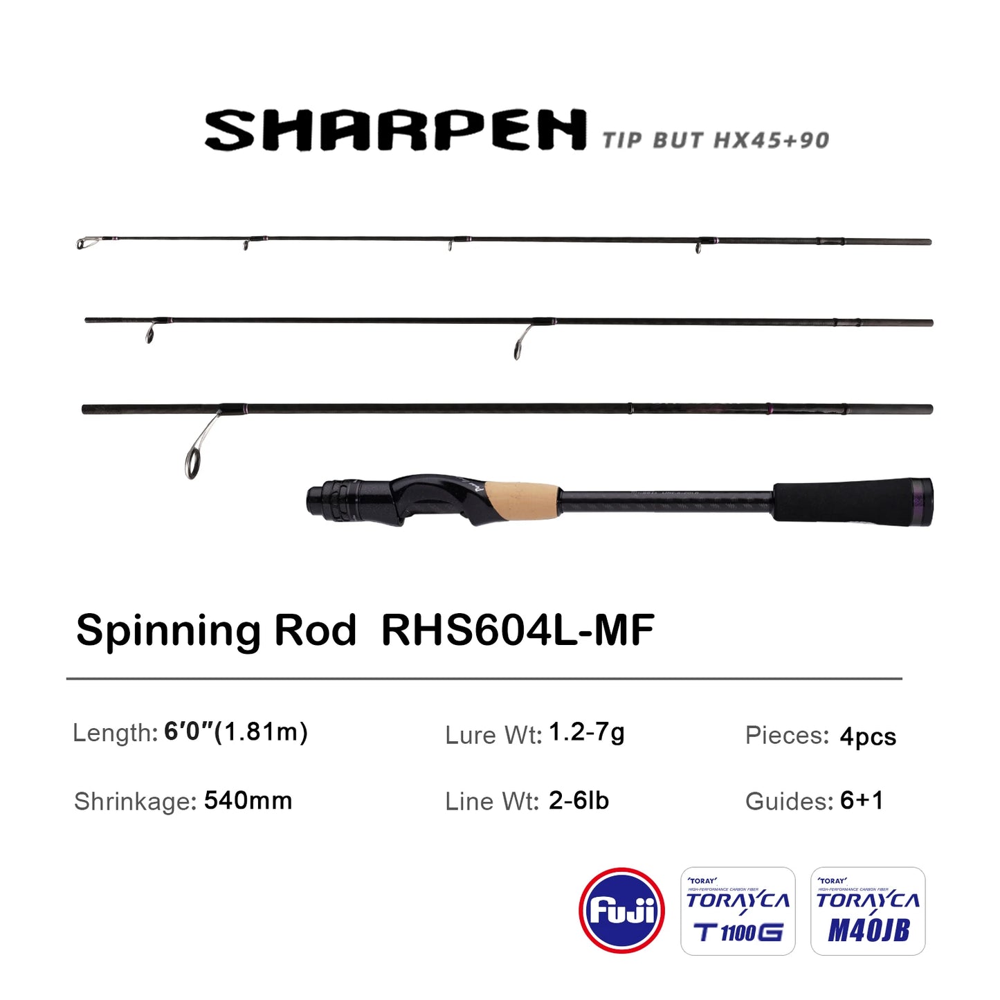 PURELURE SHARPEN Travel Soft Lure Long Spinning and Casting XF/MF Action Rods FUJI Components Bass Pike Rod Fishing Rod Reel