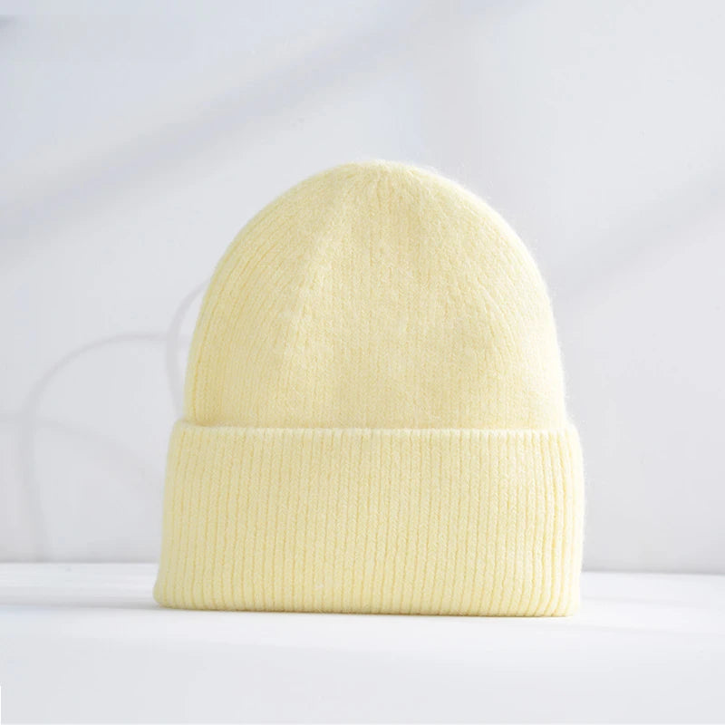 Fluffy Angora Hat Rabbit Fur Warm Winter hat For Womans Cashmere Wool Soft Beanies Blue Knitted Hat Outdoor Ski Female