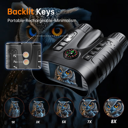 4K Night Vision Binoculars 64GB 8x Digital 400m Full Dark Infrared Telescope Goggles 3.2” Screen for Hunting Camping Boating