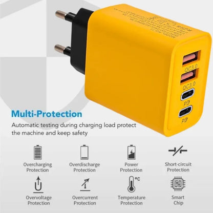 120W Väggladdare med 4 Portar – Dual USB-C PD och Dual USB-A QC 3.0, EU/US/UK-kontakt