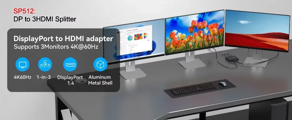 MZX MST-splitter för tre skärmar, DisplayPort eller USB-C