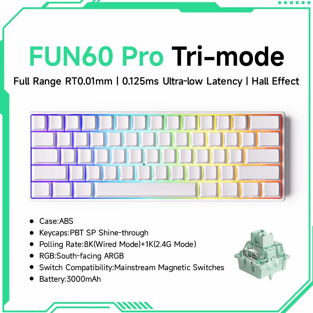 MonsGeek FUN60 Pro HE gamingtangentbord 60 % med magnetiska brytare