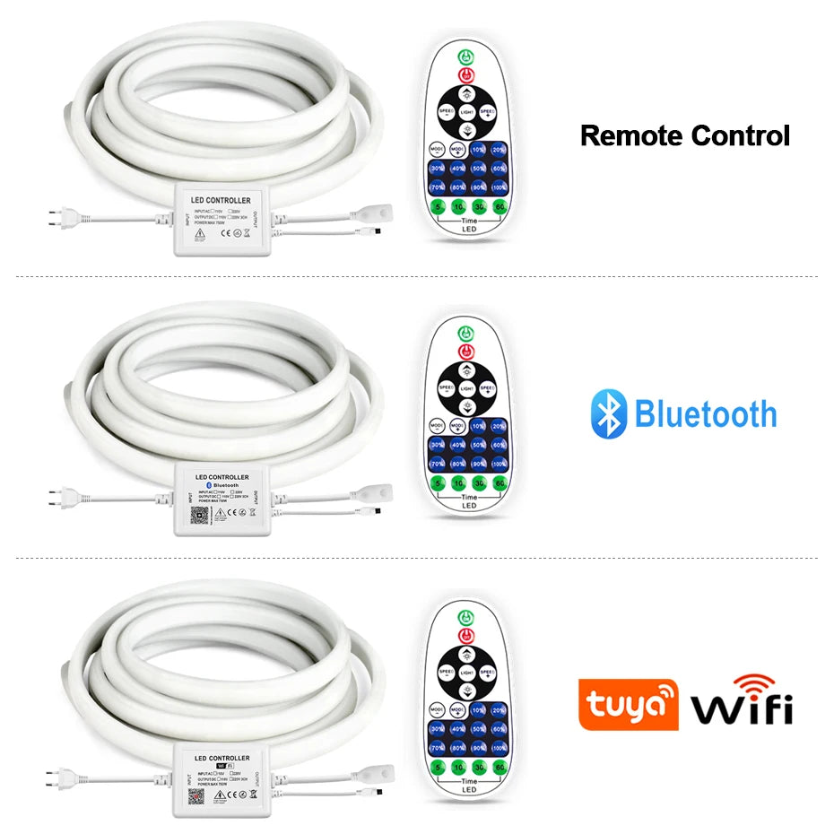 220V COB LED-ljusslinga – Tuya WiFi/Bluetooth/Fjärr, IP65, 288 LED/m, 0,5–50M, EU-kontakt