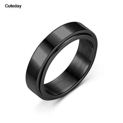 Anxiety Fidget Spinner Rings Black Silver Color Stainless Steel Spinning Rotating Mood Ring for Men Women Anti Stress Jewelry
