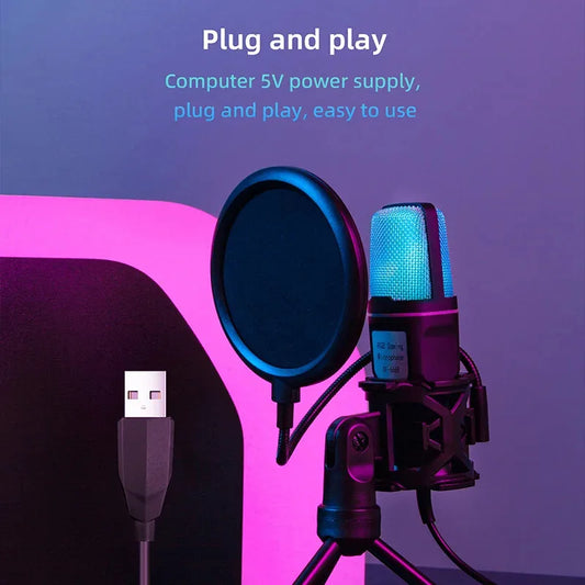 USB Kondensatormikrofon med RGB – Brusreducering Podcast Streaming Studio Spel Laptop PC CE