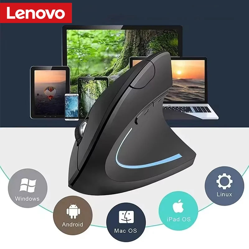 Lenovo Trådlös Vertikal Mus Uppladdningsbar Ergonomisk Bluetooth 2.4G Tyst Datormus