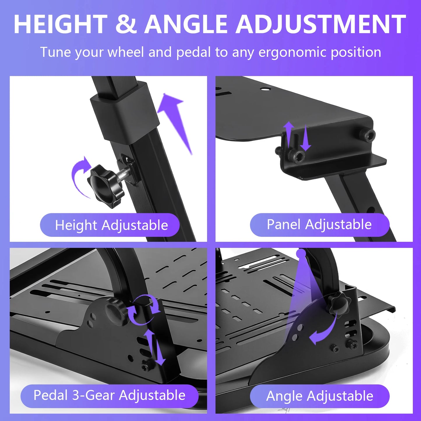 Universal Foldable Racing Steering Wheel Stand Adjustable Carbon Steel Simulator Cockpit Mount Compatible with Logitech G25 G27 G29 G920 T300 T500RS Gaming Wheel Support, Does Not Include Wheel Pedals Shifter