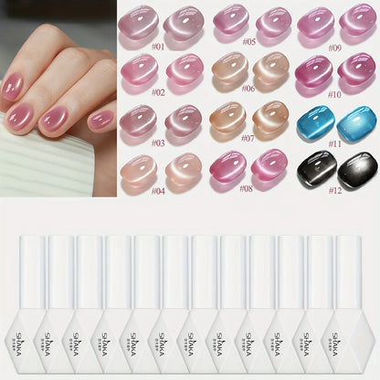1-12pcs SHAKA Autumn Tanhua Cat Eye Pink Transparent Color Gel Nail Polish 2026 New Simple And Generous Halloween Nail Gel