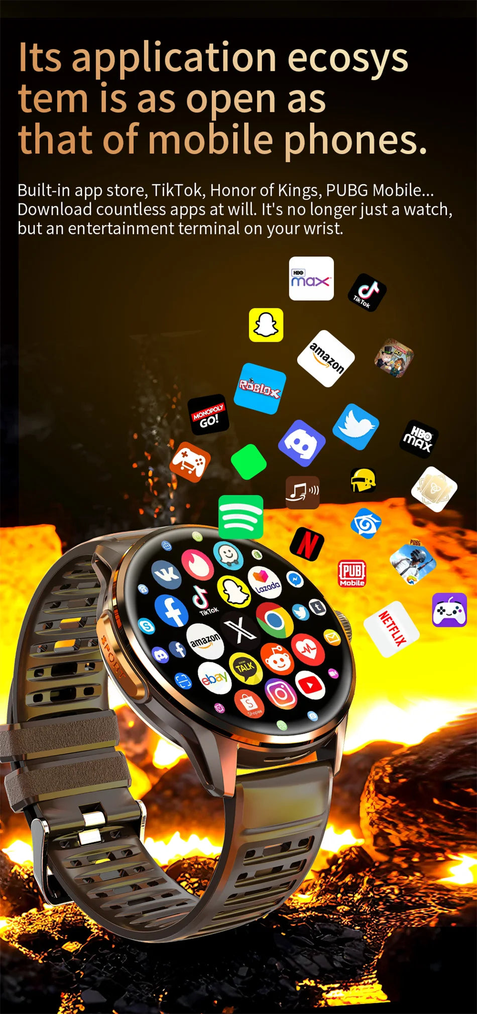 4G/3G Full Network Infrared Smart Watch 1.60 inch AMOLED Screen 800W Video Call  2100mAh Google Play WIFI GPS Compass Smartwatch