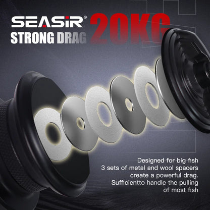 SEASIR TINGHE Spinning Fiskerulle – Max 20kg Drag, 5.2:1, Saltvattensskyddad, Aluminiumhandtag, 2500–6000