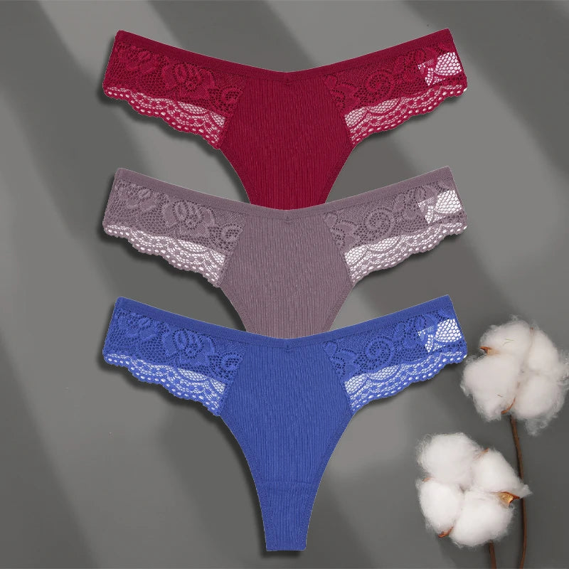 FINETOO 3-pack spetsstring i bomull med låg midja
