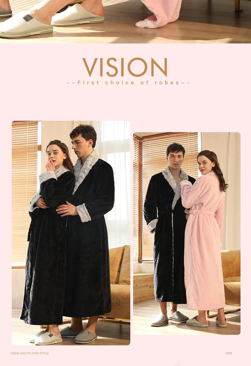 Female Autumn and Winter Warm Long Coral Velvet Thick Couple Bath Bathrobes Men Women Pajamas Shower Robe Bath Towels For Adults