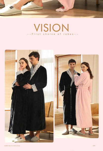 Female Autumn and Winter Warm Long Coral Velvet Thick Couple Bath Bathrobes Men Women Pajamas Shower Robe Bath Towels For Adults