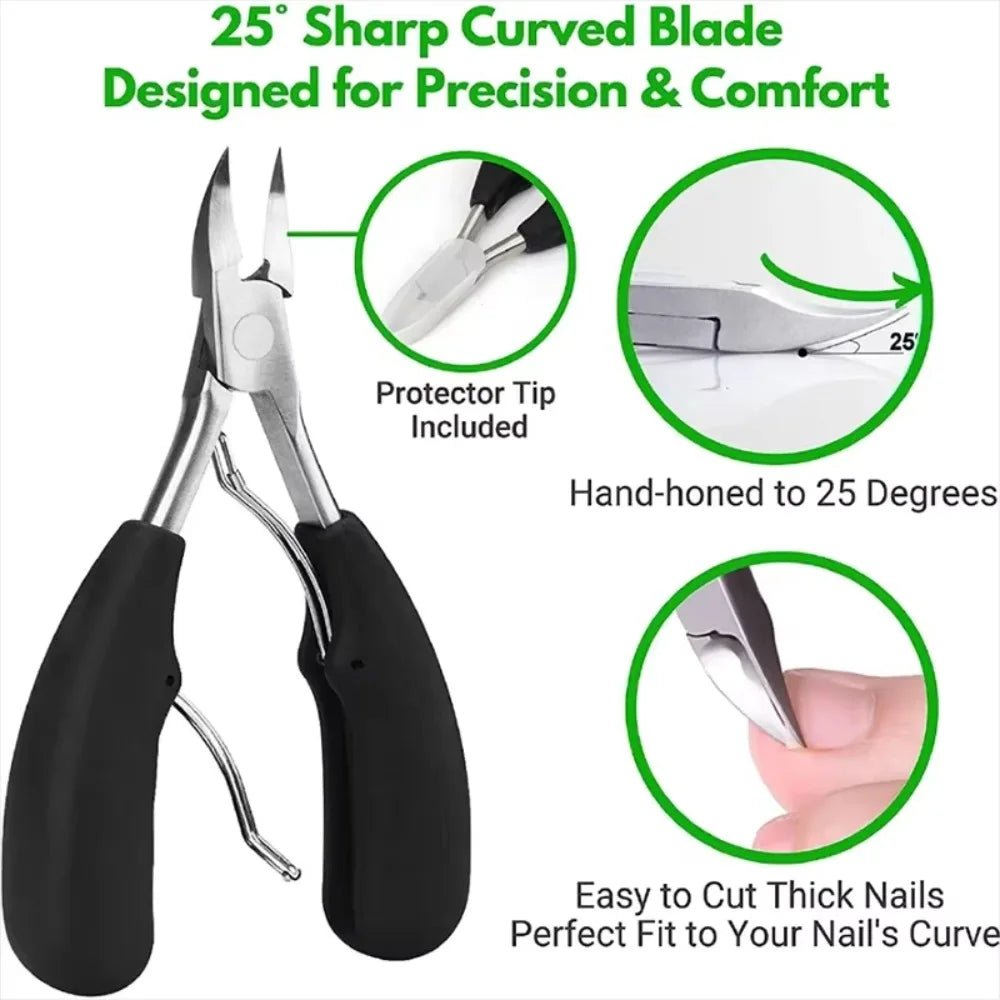 Professional Toe Nail Clippers Cutter Ingrown Toenail Tool Thick Nail Dead Skin Dirt Remover Super Sharp Curved Blade Nail Tools