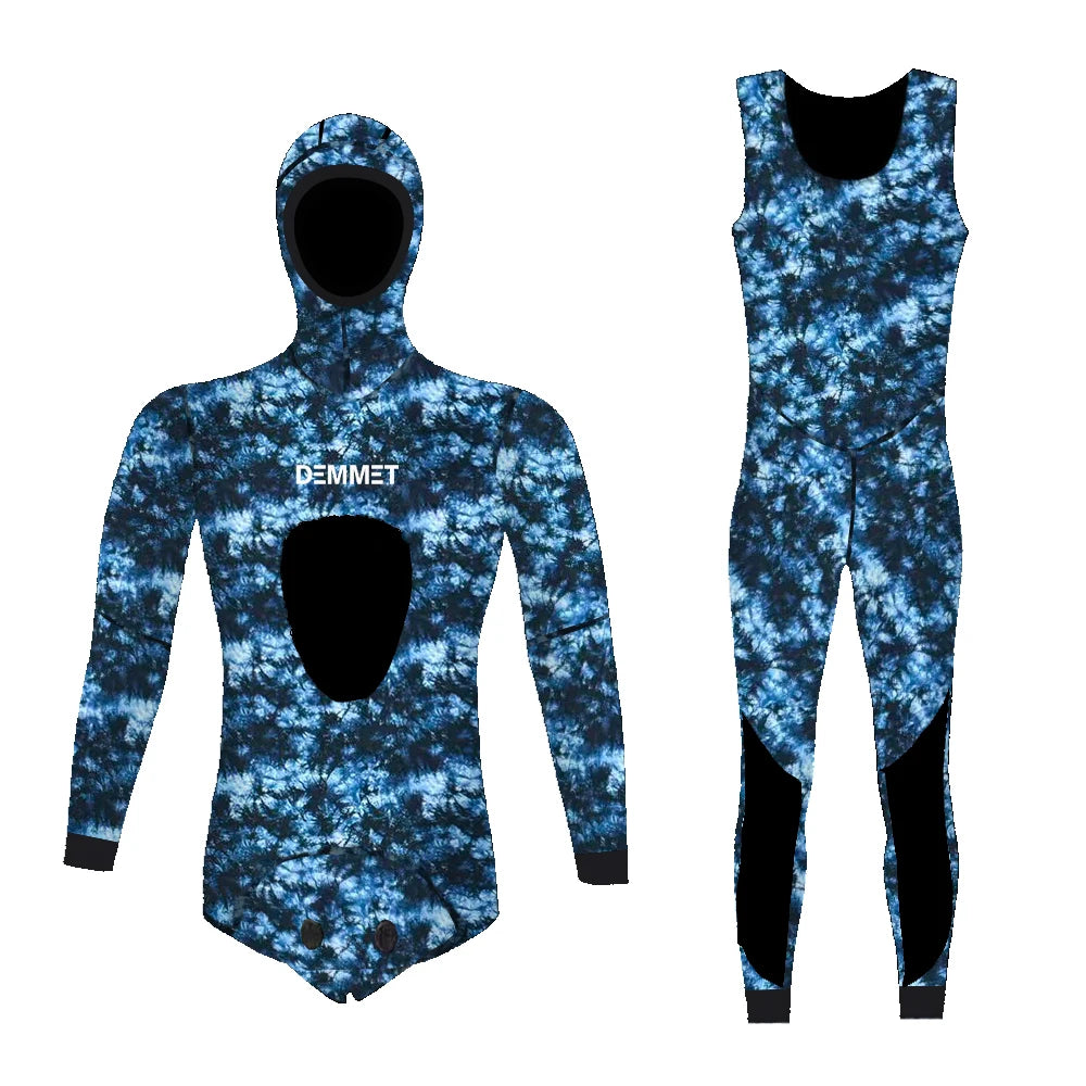 HOT Camouflage Long Sleeve Fission Hooded 2 Pieces Of 1.5/3MM Neoprene Submersible Suit For Men Keep Warm Waterproof Diving Suit