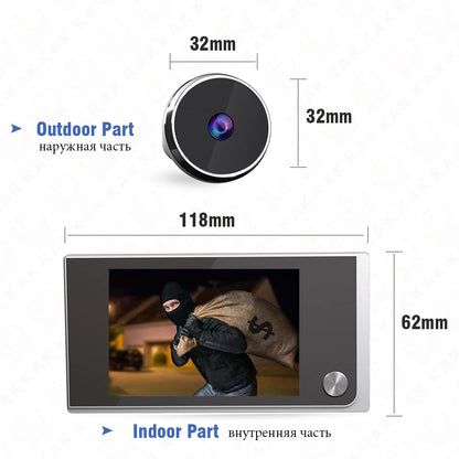 KAK Digital Dörrkikare 3,5" HD – 120° Vidvinkel, Zinklegering, EU-lager (Tjeckien)