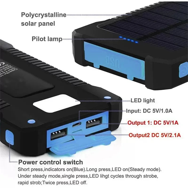Lenovo 500000mAh Solar Power Bank Portable Large Capacity Super Fast Charging External Battery for iPhone Outdoor Emergency