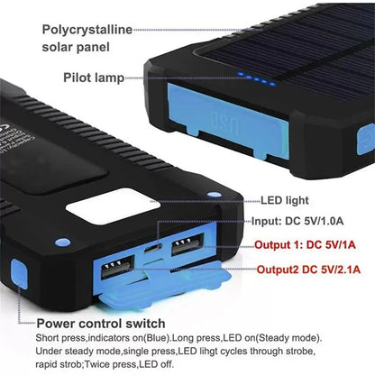 Lenovo 500000mAh Solar Power Bank Portable Large Capacity Super Fast Charging External Battery for iPhone Outdoor Emergency