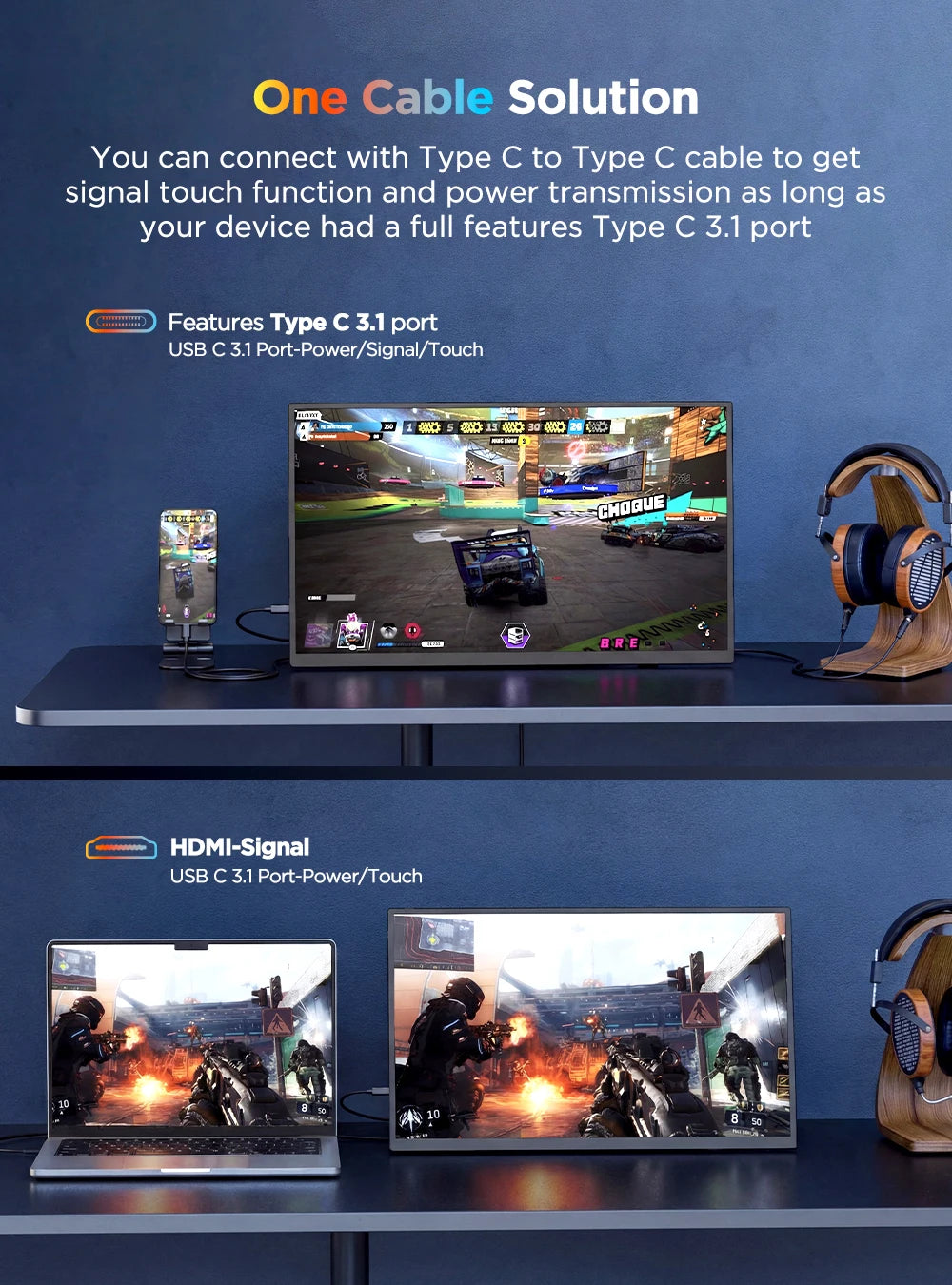 UPERFECT 15,6" 4K UHD Portabel Touchmonitor – 3840x2160 10-punktstouch IPS 100% sRGB HDR AMD FreeSync USB-C HDMI VESA EU-lager