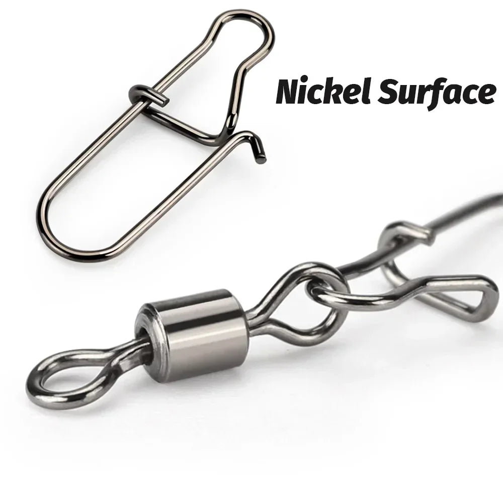 50pcs/box Swivel Snap Connector Pin Rolling Ring Fishing Tackle Box Buckle Hook Lure Kit Wire Rotate Bearing Pesca Tool Gear