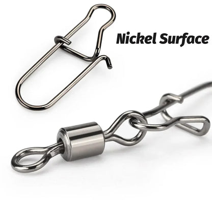 50pcs/box Swivel Snap Connector Pin Rolling Ring Fishing Tackle Box Buckle Hook Lure Kit Wire Rotate Bearing Pesca Tool Gear