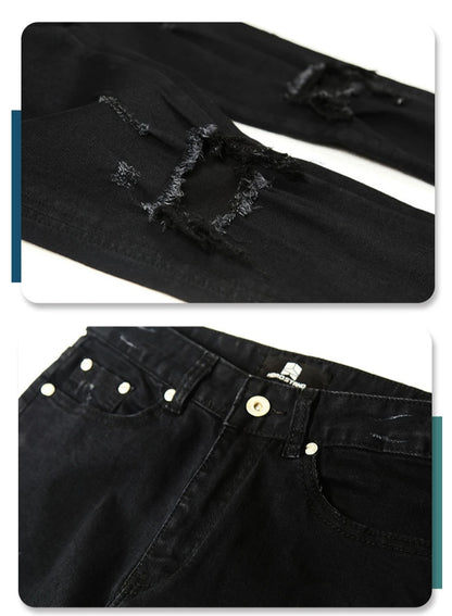 2026 High Quality Men's Jeans Pure Black Ripped Stretch Jeans Men Denim Trousers High Street Style Hip Hop Street Dance Man Jean