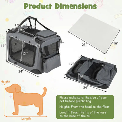 61/72/84/91cm Collapsible Soft Dog Crate with Mesh Windows for Small/Medium/Large Dogs and Cats-Grey-S