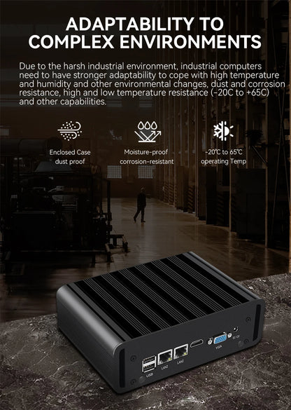 Fanless Industrial Mini PC Intel N100 J6412 Dual LAN 2xCOM RS485 6USB 4G SIM GPIO WiFi Support Computer
