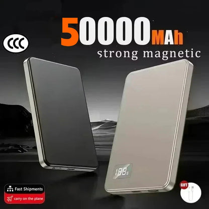 Lenovo Ultra-thin 500000mAh Mobile Power Bank For iPhone Xiaomi For MagSafe Magnetic Wireless Fast Charge Portable LED Display