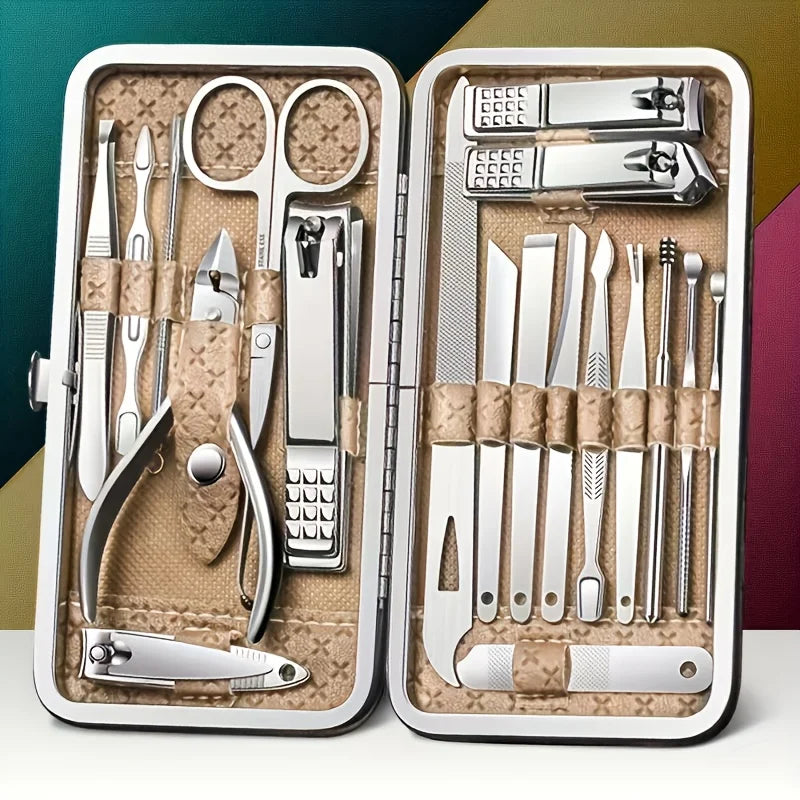19pcs/set Manicure and Pedicure Tool Set with Storage Box Portable Foot Care Set, Suitable for Women Men Travel Home Salon Gifts