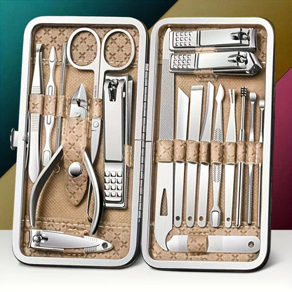 19pcs/set Manicure and Pedicure Tool Set with Storage Box Portable Foot Care Set, Suitable for Women Men Travel Home Salon Gifts