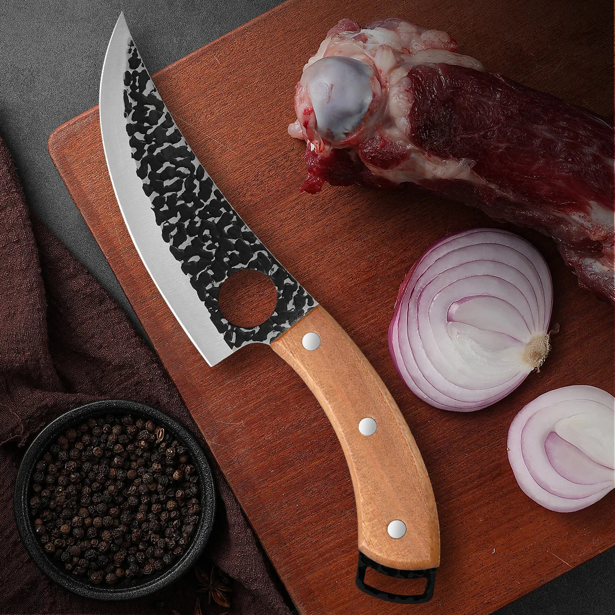 Handsmitt Kockkniv Professionell – Urbeningskniv Slaktarkniv Rostfritt Stål Kök, Valfritt med Bryne/Knivskydd