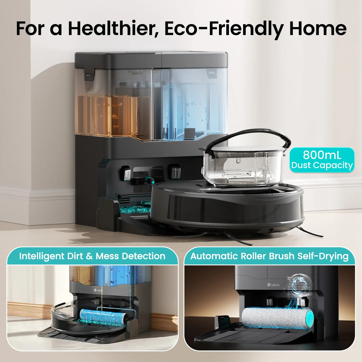 Lefant M265 Robot Vacuum Cleaner with Mapping, 20000Pa, Self-Cleaning Roller, Clean Water Wash, Laser dToF, Avoid PSD, Anti-Tangle, Compact, WiFi 2.4G/5G/Alexa/APP