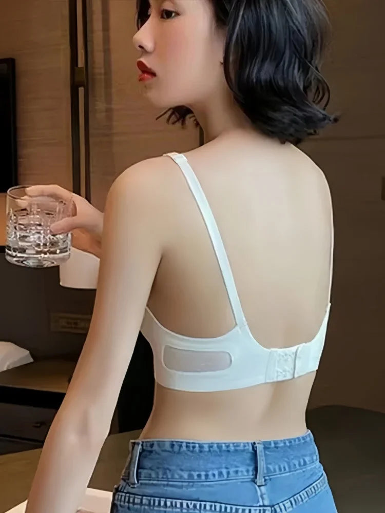 Women's Seamless Bra Push-Up Bralette With Pads U-Shape Back Non-wire Underwear Mesh Splice Breathable V-Neck Sexy Lingerie S-XL