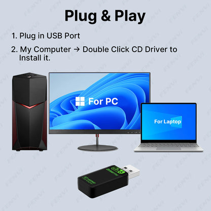 WiFi 6 AX900 BT5.4 USB Adapter 2in1 Dongle Dual Band 2.4G&5GHz Network Wireless Receiver Driver Free For PC/Laptop Windows 10/11