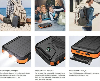 2026 New 200000mAh High Capacity Solar Power Bank Fast Charging USB-A/USB-C for IOS Android Portable Charger