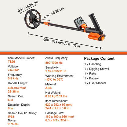 SucceBuy Metal Detector for Kids 6 Inch 25''-37'' Adjustable Length IP68 Waterproof Search Coil & LCD Display for Detecting Gold