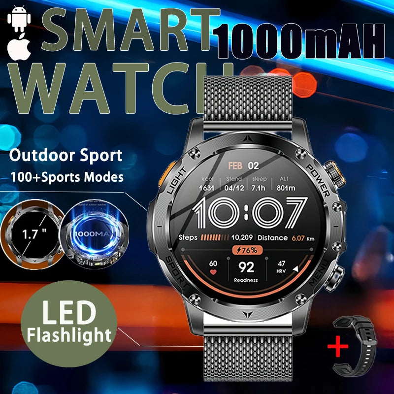 New Military T-Rex 3 Ultra 1000mAh Battery Smart Watch IP68 Waterproof Fitness Track Flashlight Heart Rate Sports Smartwatch Men