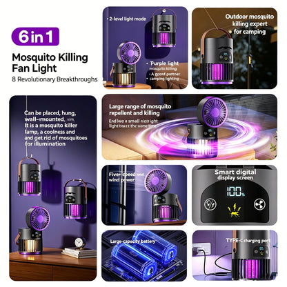 Electric Mosquito Killer Lamp UV Trap Lamp Shock Mosquito/ Desktop Fan/ Lighting lamp 3-In-1 Outdoor Mosquito Zapper Household