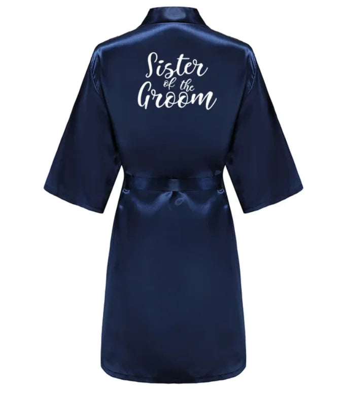 Satin Silk Robes Plus Size Wedding Bathrobe Bride Bridesmaid Mother Maid of Honor Gown Women Clothing Sleepwear Navy Blue