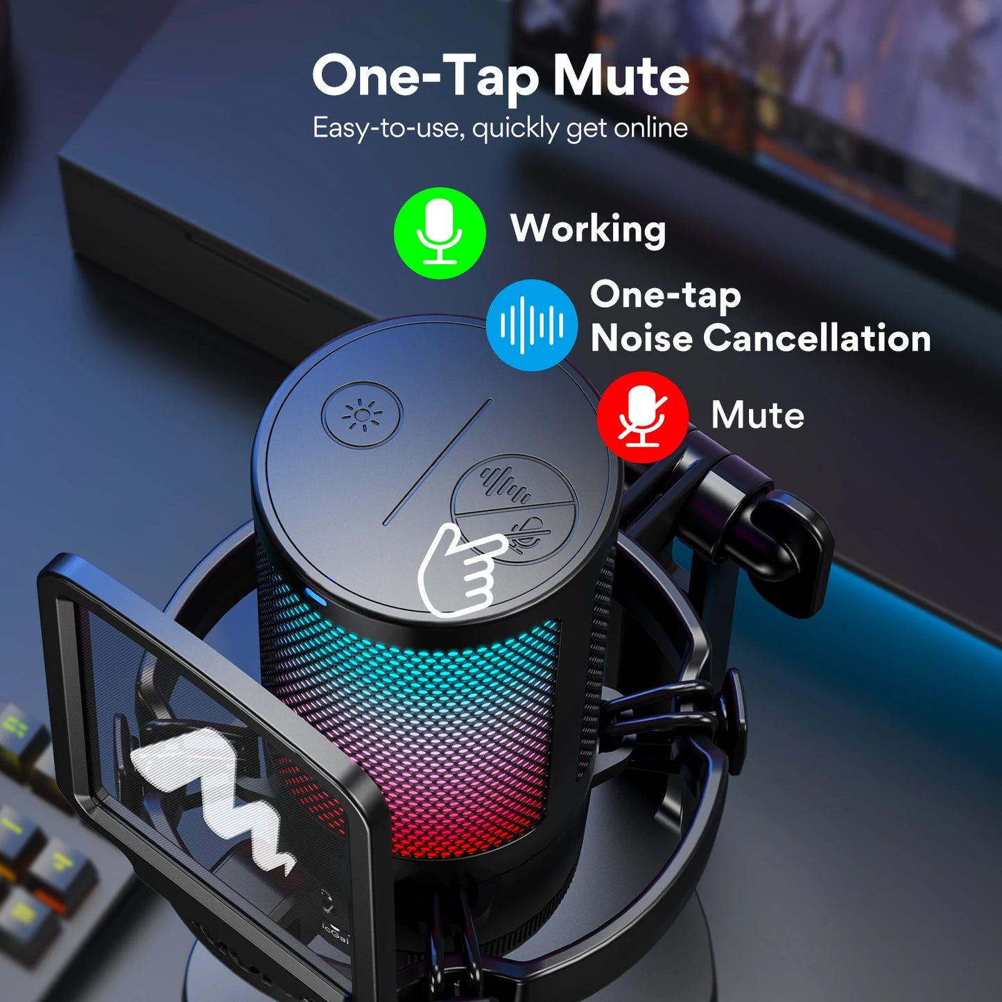 MAONO DGM20 USB Gaming Microphone for PC with RGB Light Noise Reduction Tap-to-Mute Gain Control for Discord Streaming Podcast