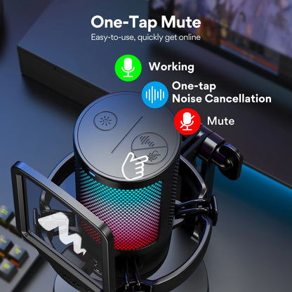 MAONO DGM20 USB Gaming Microphone for PC with RGB Light Noise Reduction Tap-to-Mute Gain Control for Discord Streaming Podcast