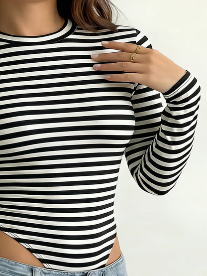Women's long-sleeved plus-size one-piece dress - fashionable basic style tight-fitting garment - dance outfit one-piece pants