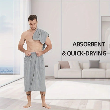 2 Counts Microfiber Men's Bath Wrap Set - Quick-Dry Towel & Spa Half Robe for Home, Hotel, Beach & Swimming - Soft