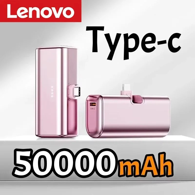 Lenovo 500000mAh Mini Power Bank 225W Fast Charging USB C Portable Charger for iPhone 16 15 Android Phones and Travel Use