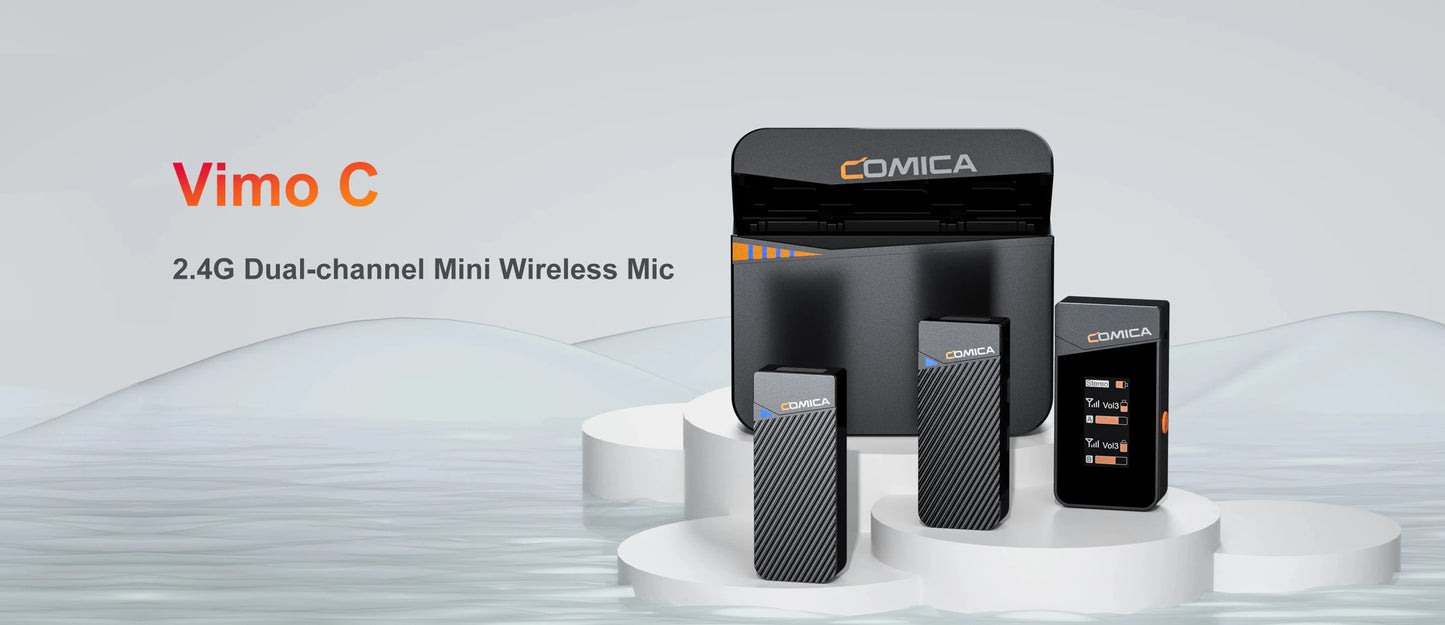 COMICA Vimo C 2.4G Wireless Lavalier Microphone with Charging Case,Lapel Mic for Camera Smartphone Podcast Interview Vlog